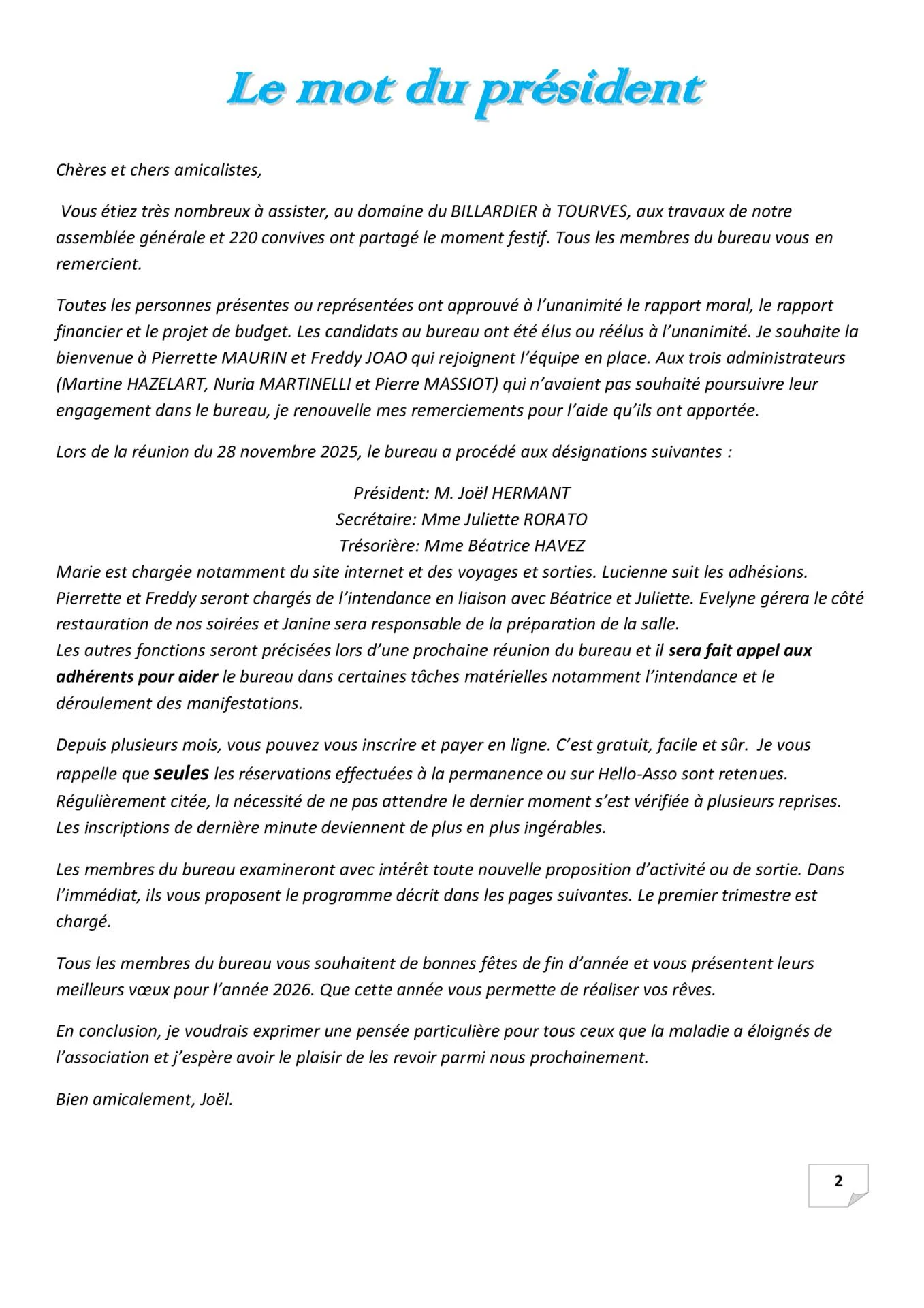 P 2 le mot du president 1er trimestre 2026