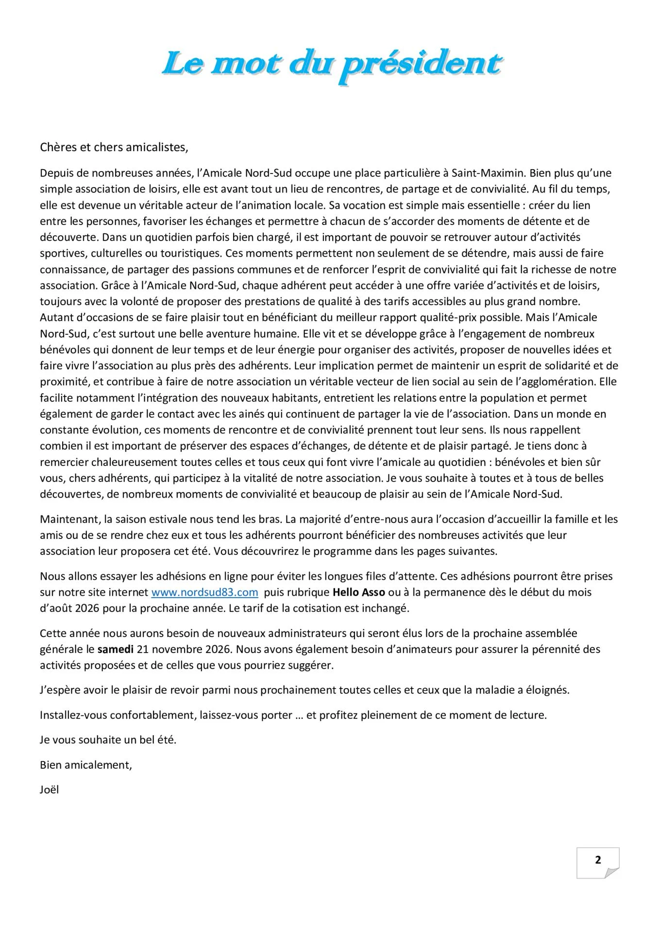 P 2 le mot du president 3eme trimestre 2026