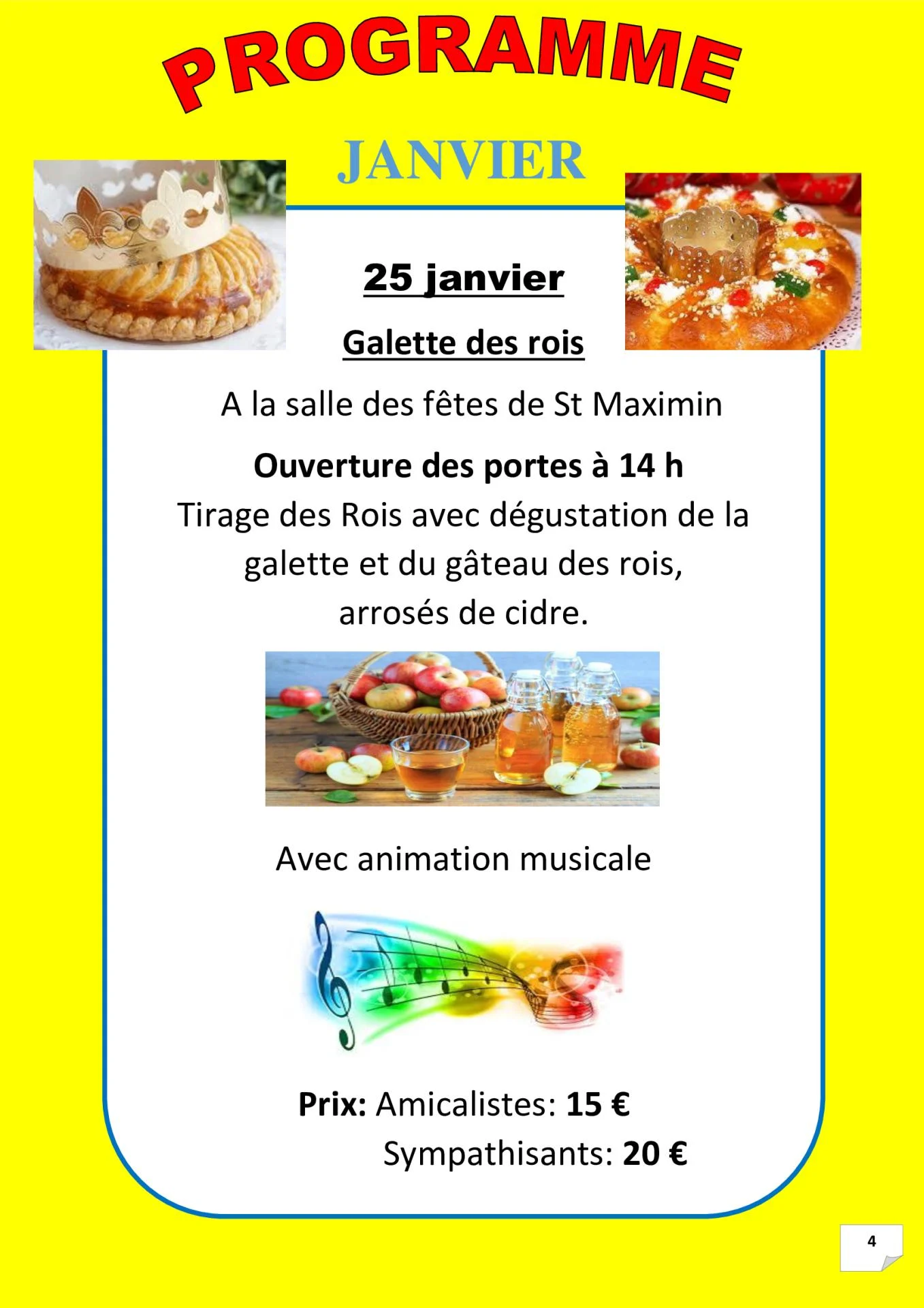 P 4 programme janvier 2026