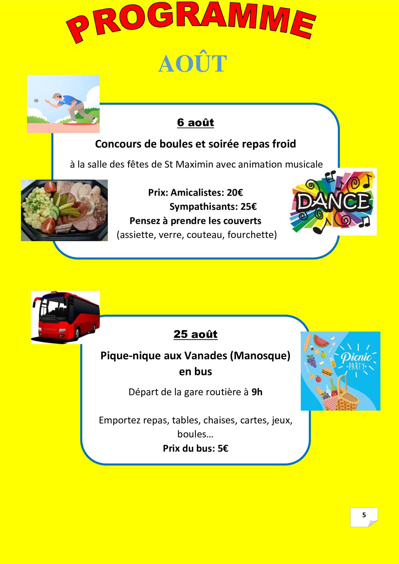 P 5 programme aout 2025