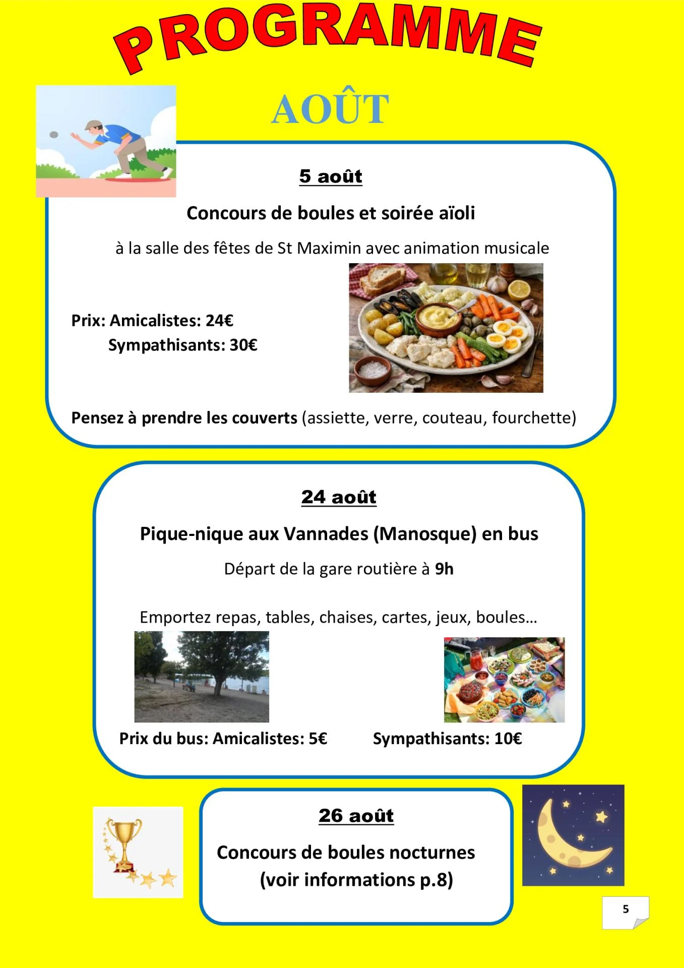 P 5 programme aout 2026