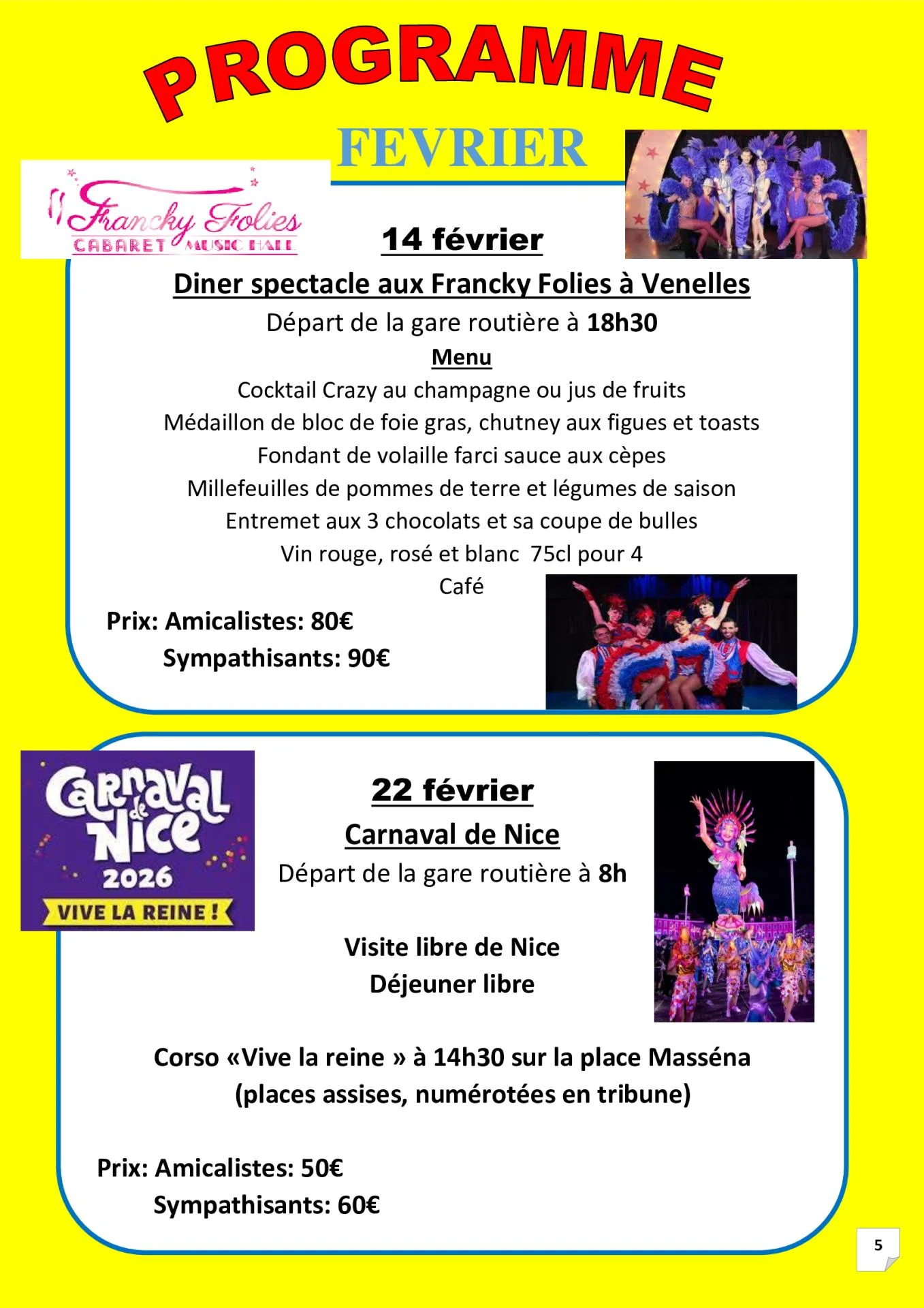 P 5 programme fevrier 2026