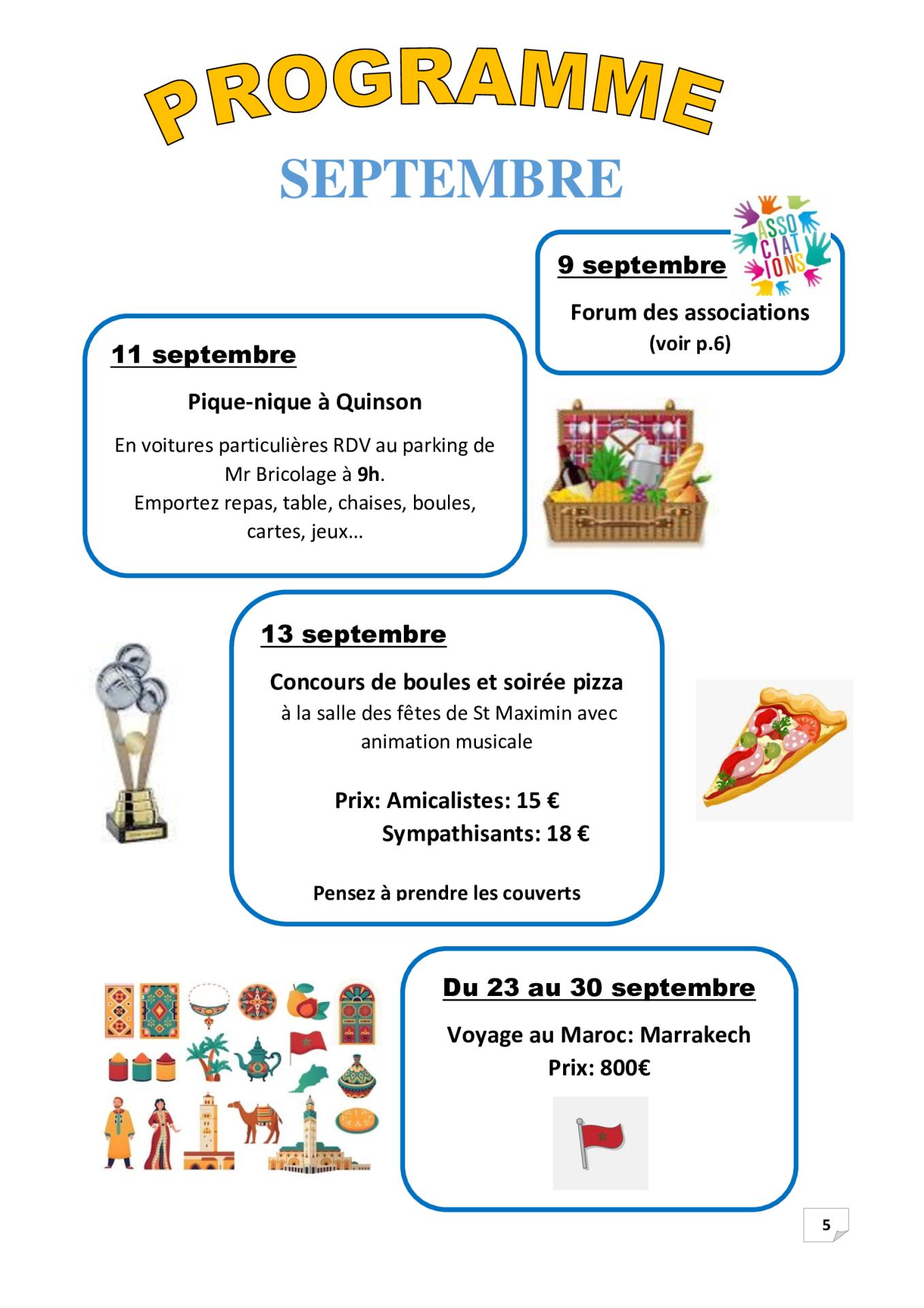 P 5 programme septembre 2023