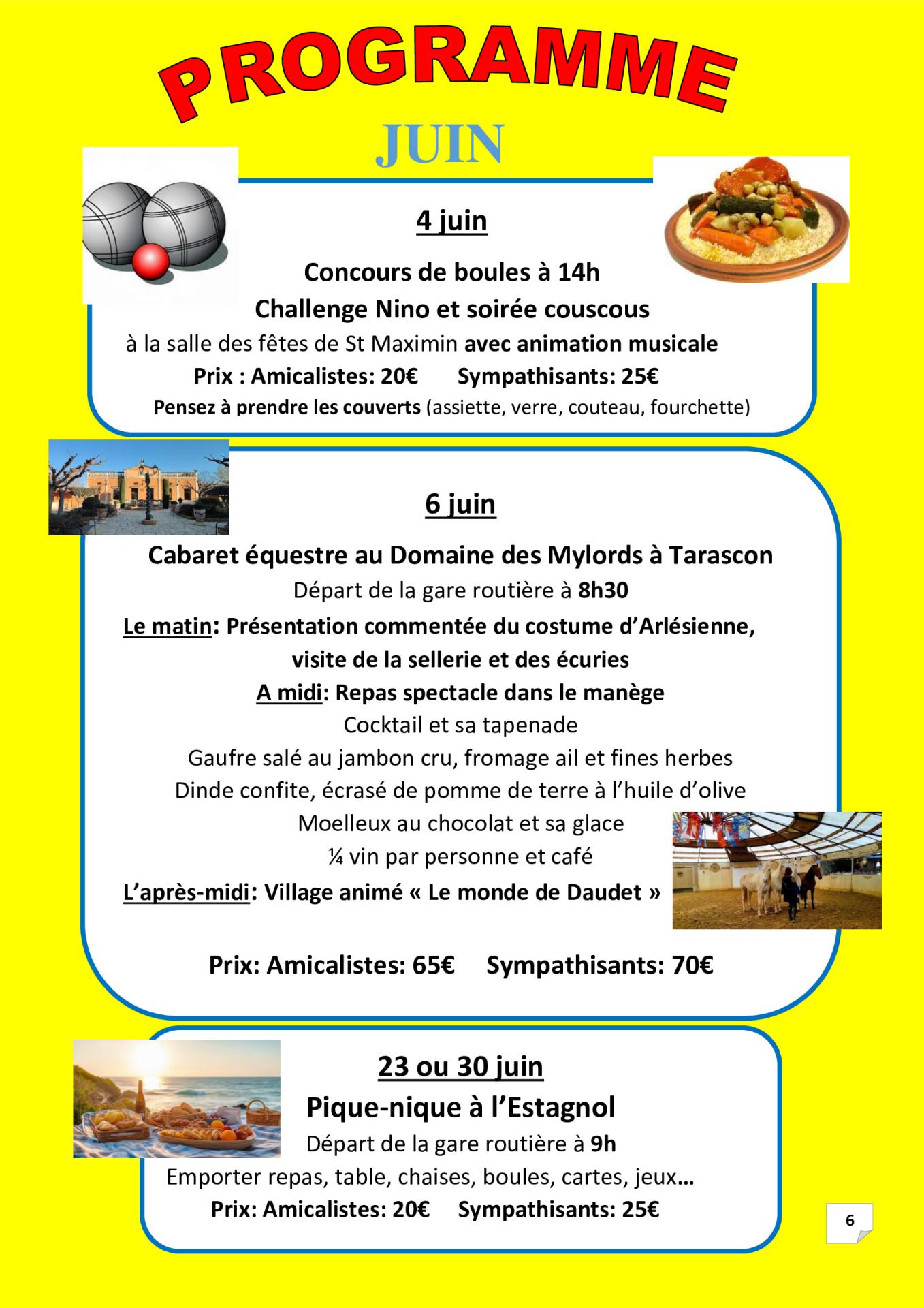 P 6 programme juin 2025