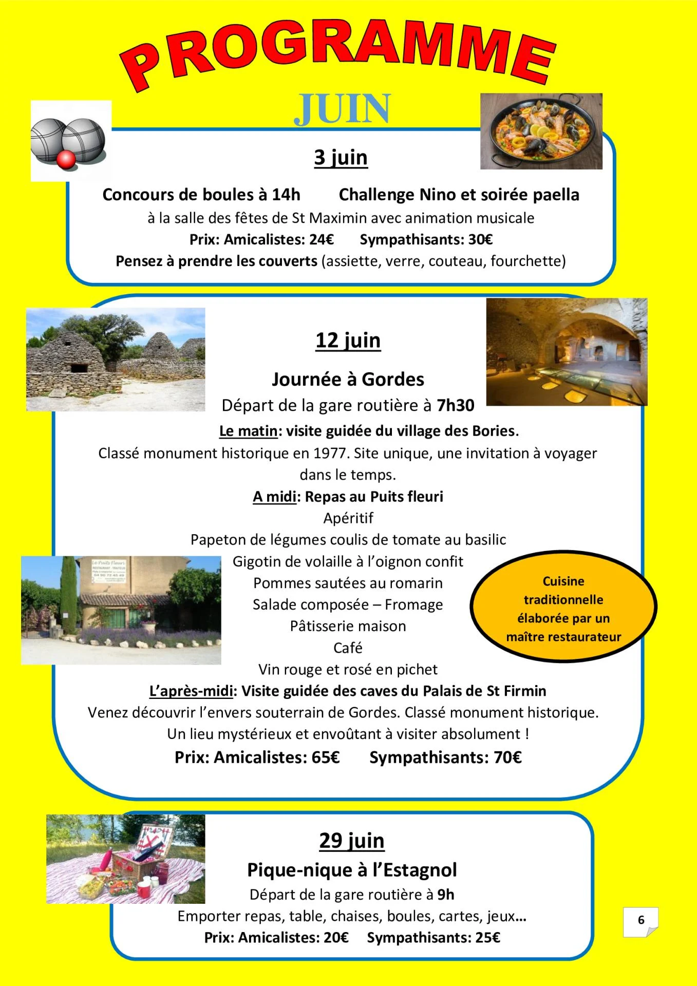 P 6 programme juin 2026