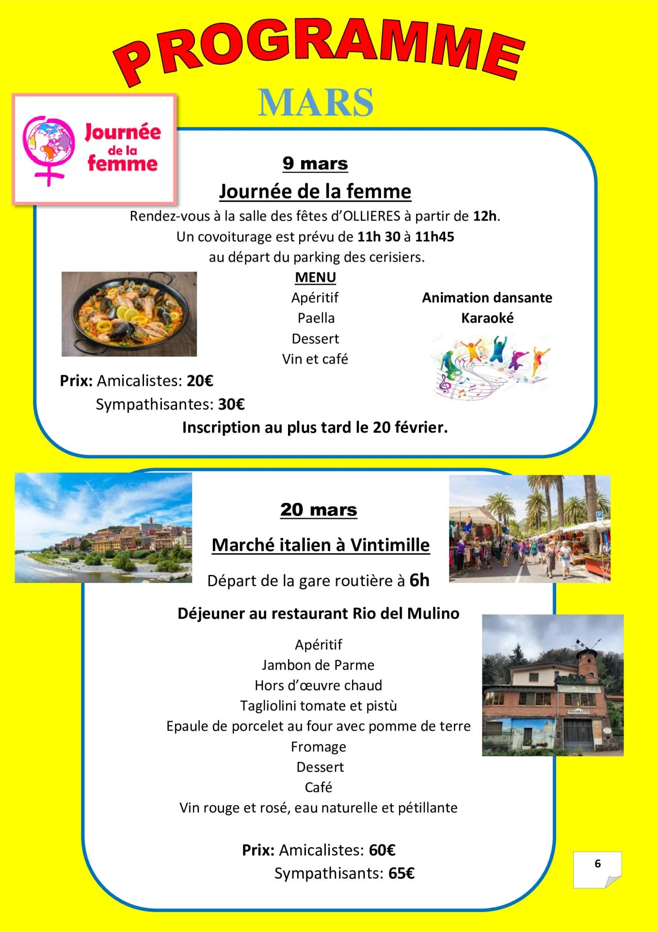 P 6 programme mars 2026