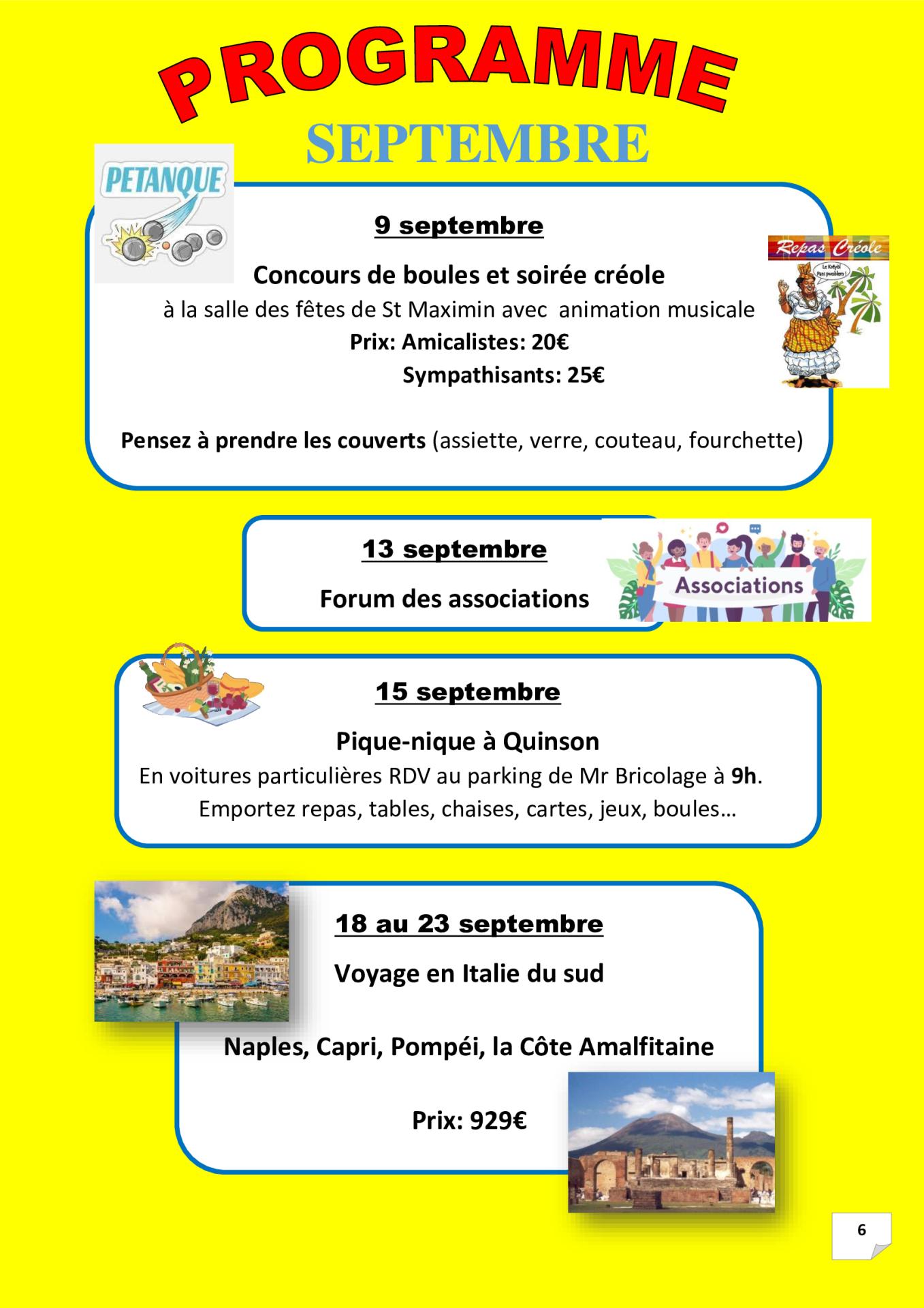 P 6 programme septembre 2025