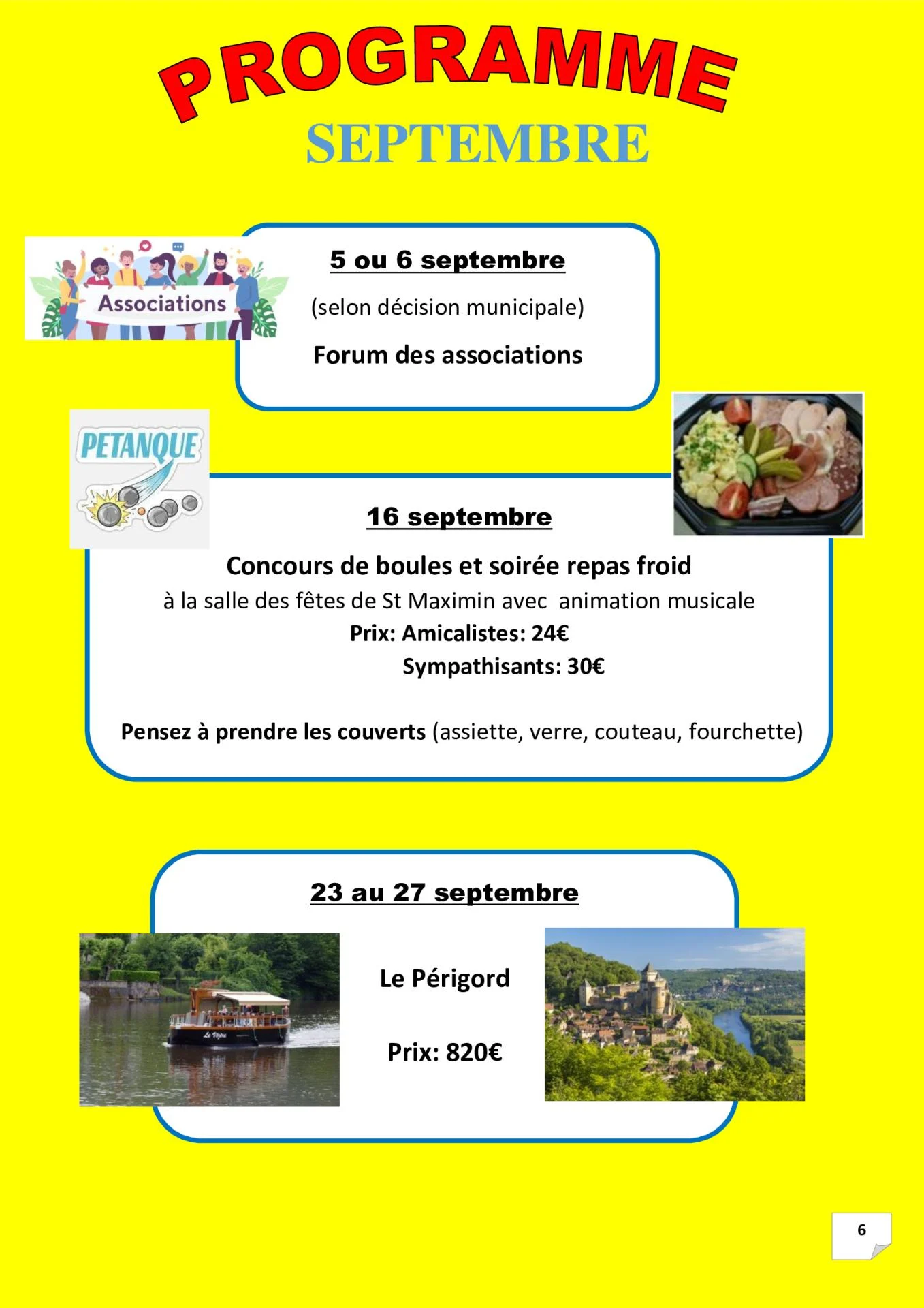 P 6 programme septembre 2026