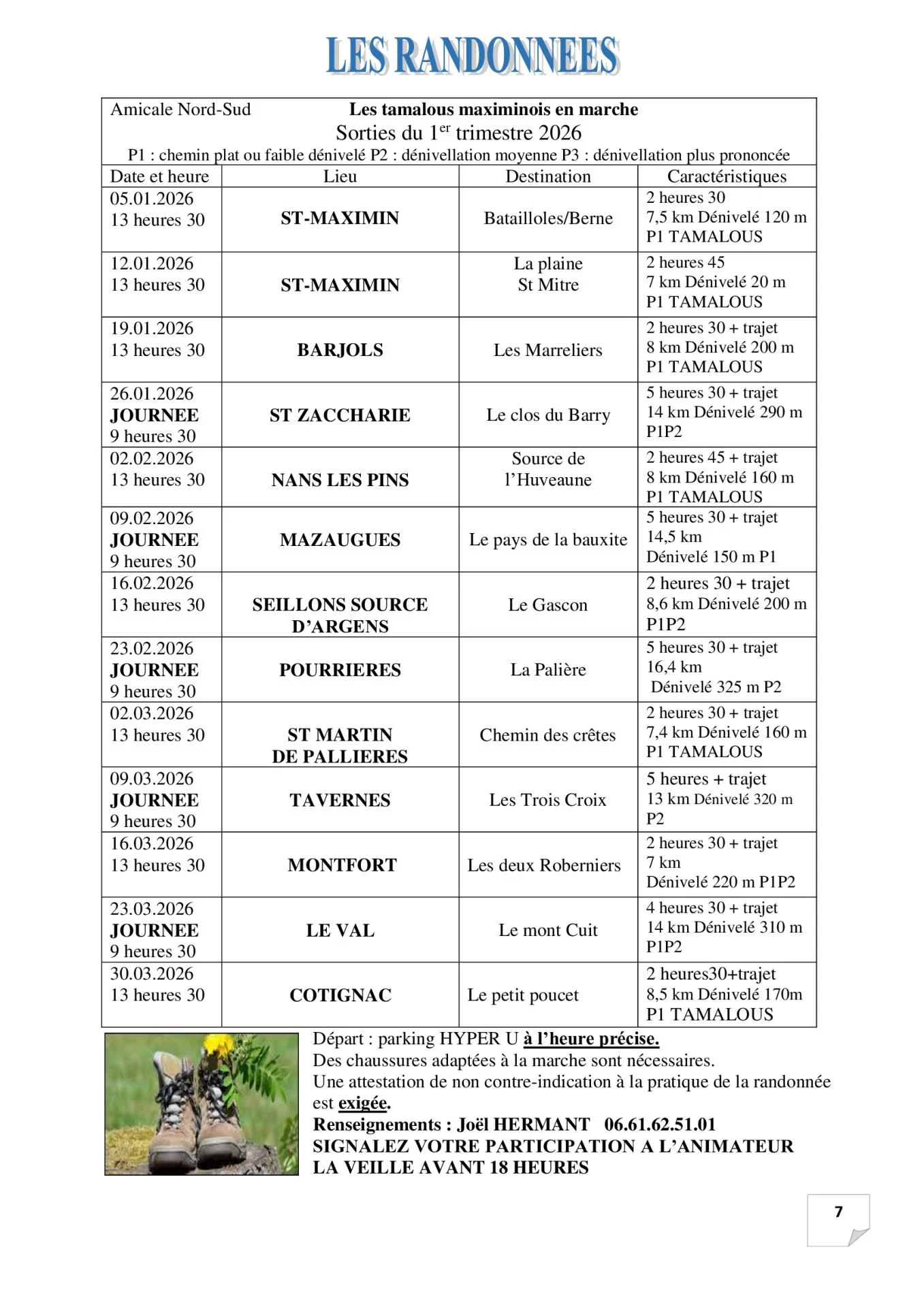 P 7 les randonnees1er trimestre 2026