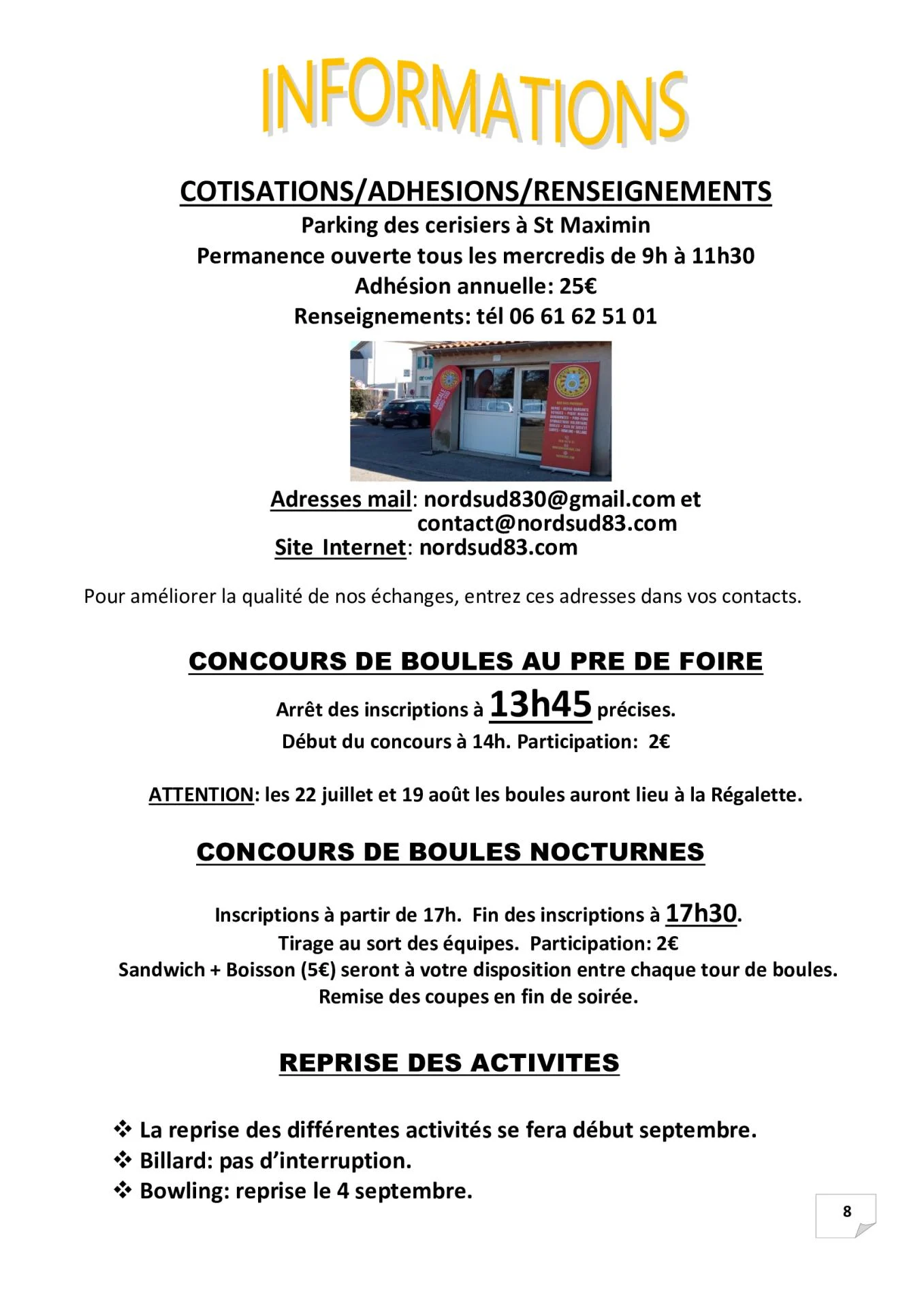 P 8 informations 3eme trimestre 2026